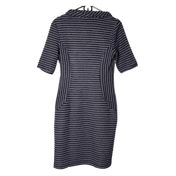 Gray Striped Cowl Neck Dress 10 Futuristic Minimalist Lagenlook Cyberpunk Rave - Picture 2 of 9